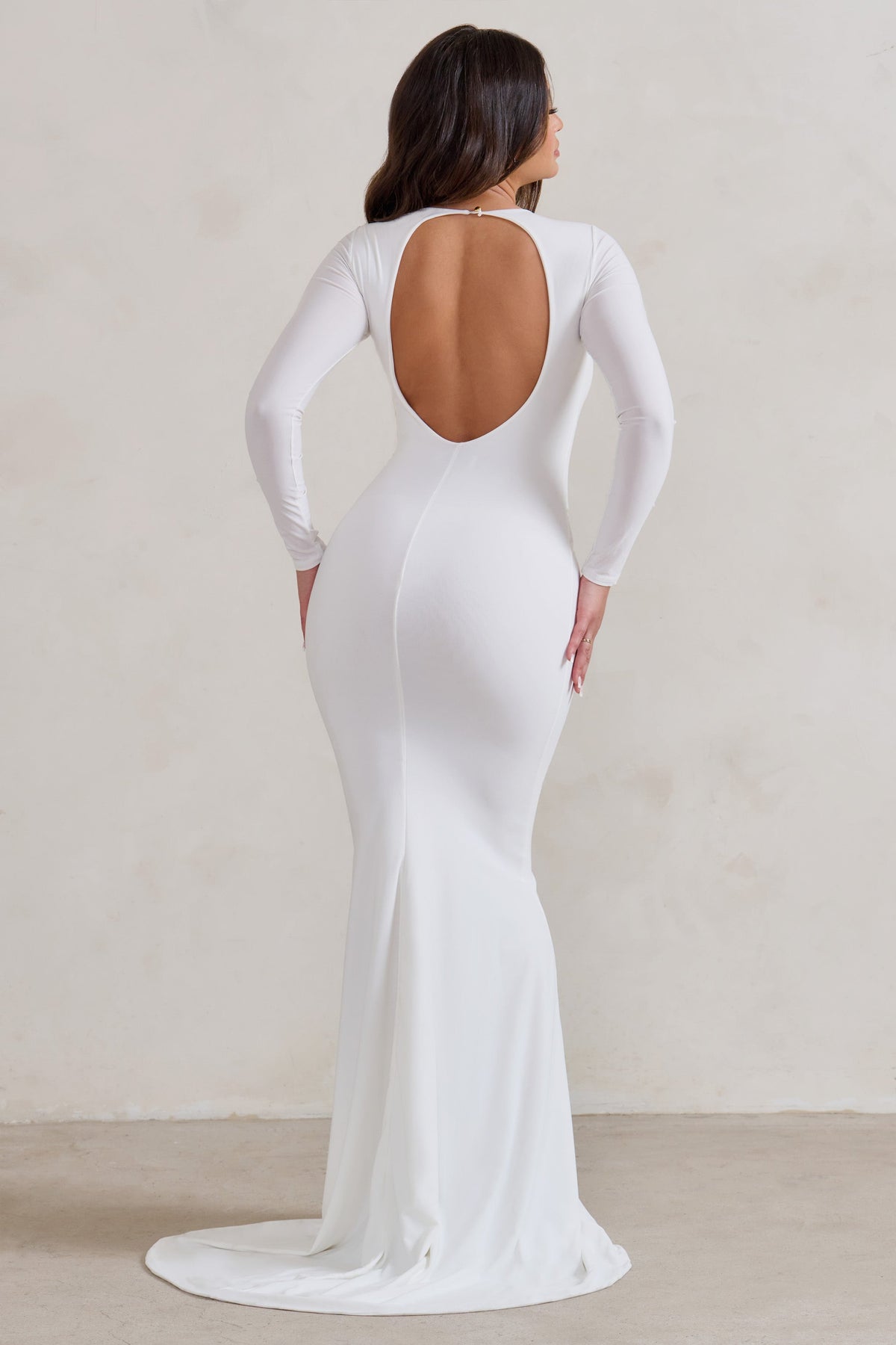 long backless dress with sleeves